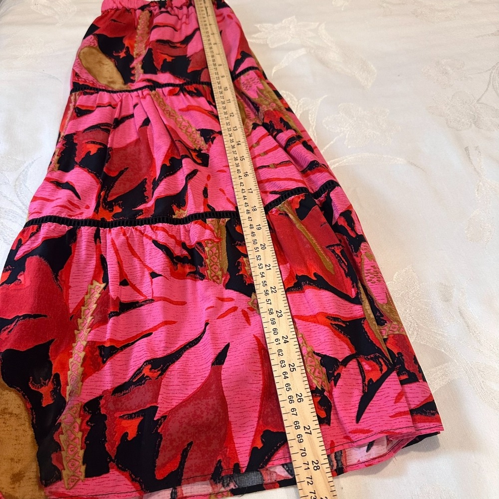J Crew Size-S-M Tiered Midi Skirt Pink Palm Tropical‎ Print - Picture 4 of 9